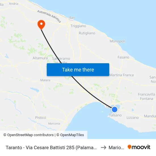 Taranto - Cesare Battisti Street 285 (Palamazzola) to Mariotto map