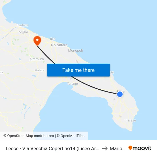 Lecce - Via Vecchia Copertino 14 (Art High School) to Mariotto map