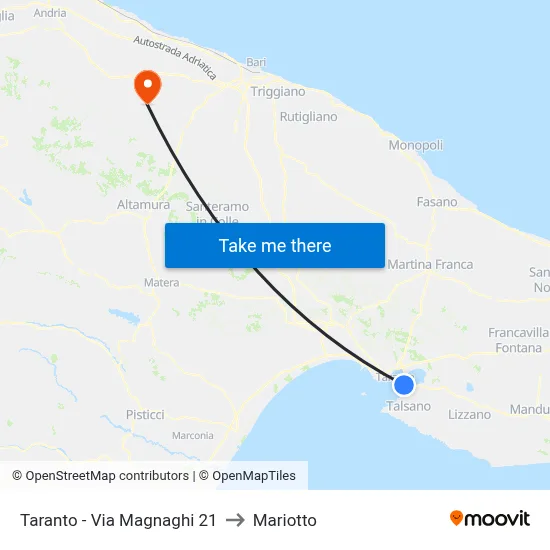 Taranto - Magnaghi Street 21 to Mariotto map