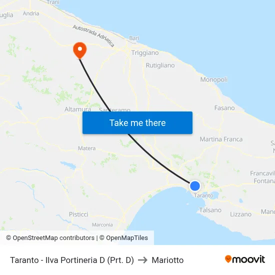 Taranto - Ilva Gate D (Gate D) to Mariotto map