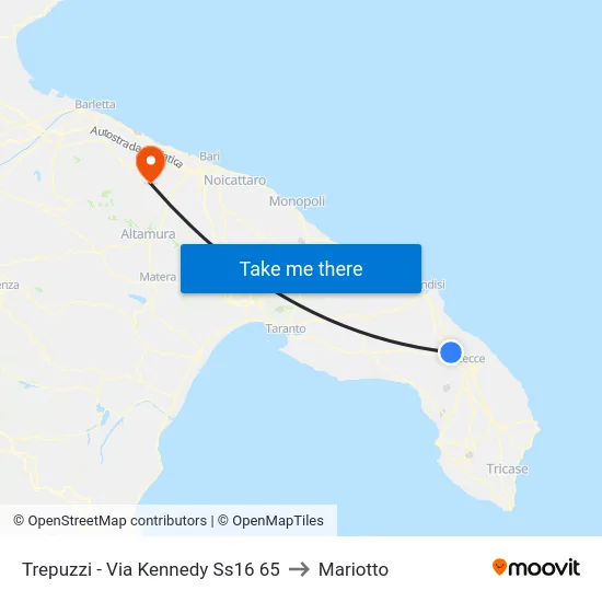 Trepuzzi -  Via Kennedy Ss16 65 to Mariotto map