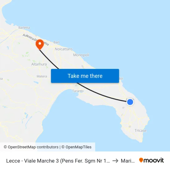 Lecce - Viale Marche 3 (Pens Fer. Sgm Nr 118 Questura) to Mariotto map