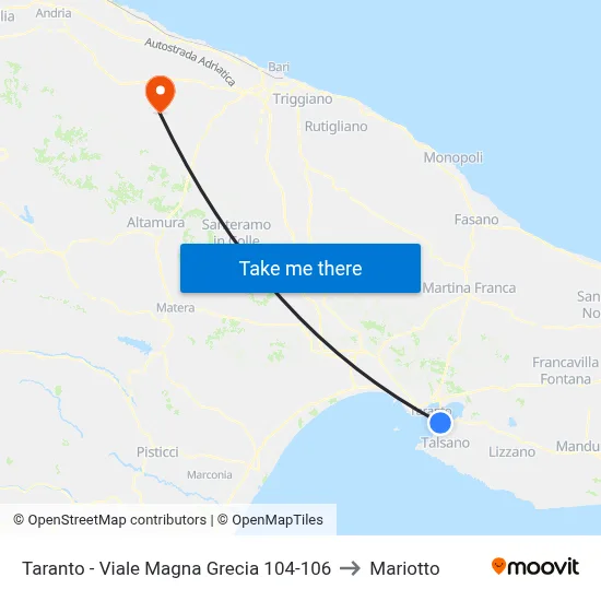 Taranto -  Viale Magna Grecia 104-106 to Mariotto map