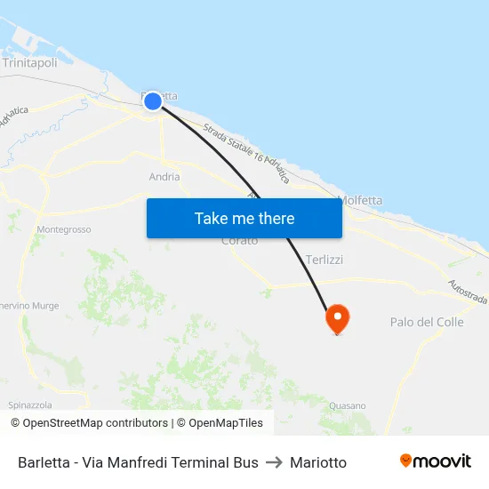 Barletta - Via Manfredi  Terminal Bus to Mariotto map