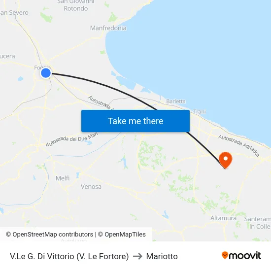 G. Di Vittorio Avenue (Fortore Avenue) to Mariotto map