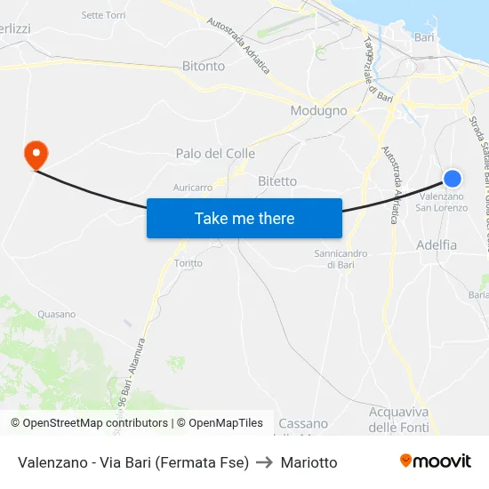 Valenzano - Via Bari (Fermata Fse) to Mariotto map