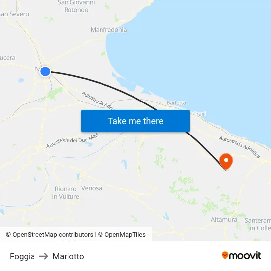 Foggia to Mariotto map