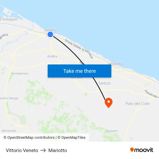 Vittorio Veneto to Mariotto map