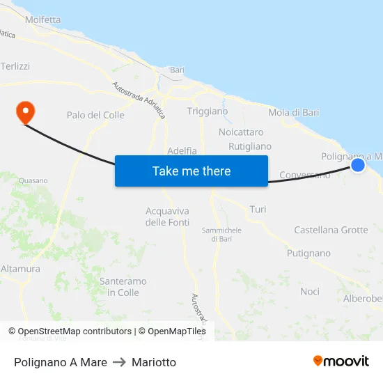 Polignano A Mare to Mariotto map