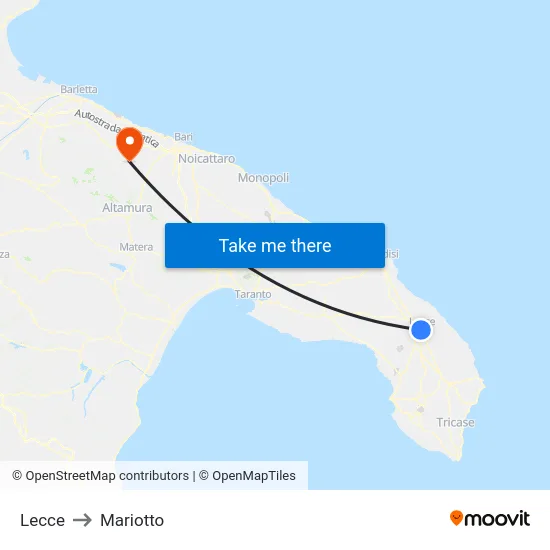 Lecce to Mariotto map