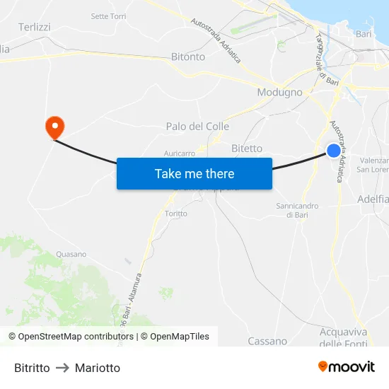 Bitritto to Mariotto map