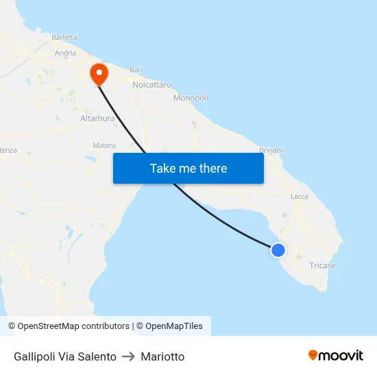 Gallipoli Via Salento to Mariotto map