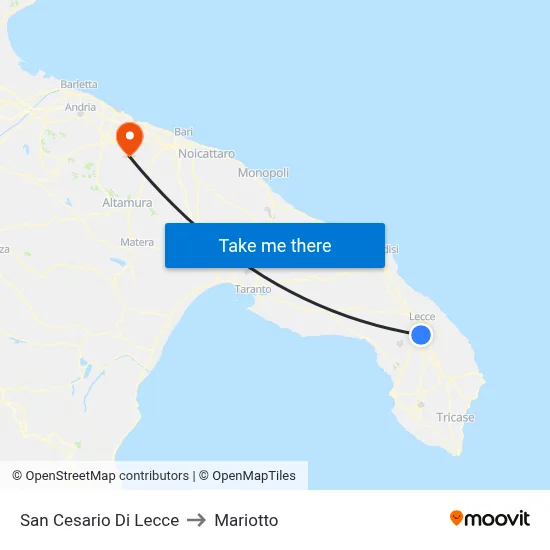 San Cesario Di Lecce to Mariotto map
