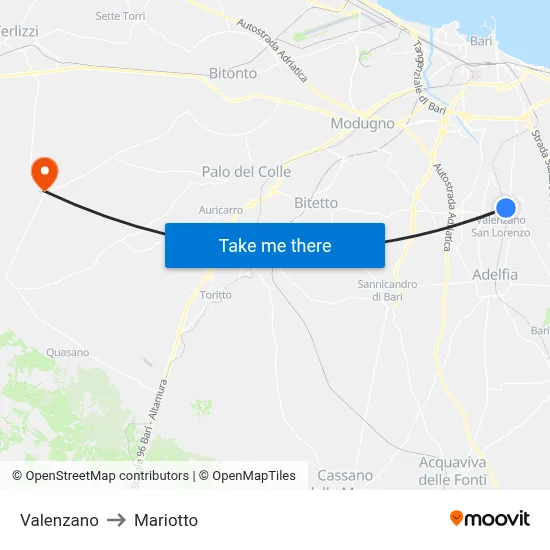 Valenzano to Mariotto map