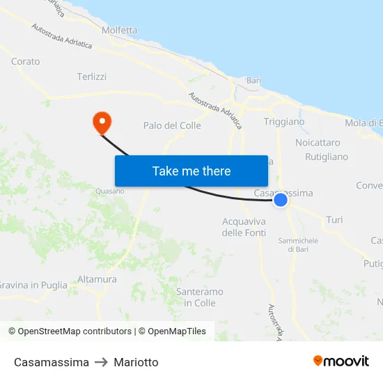 Casamassima to Mariotto map