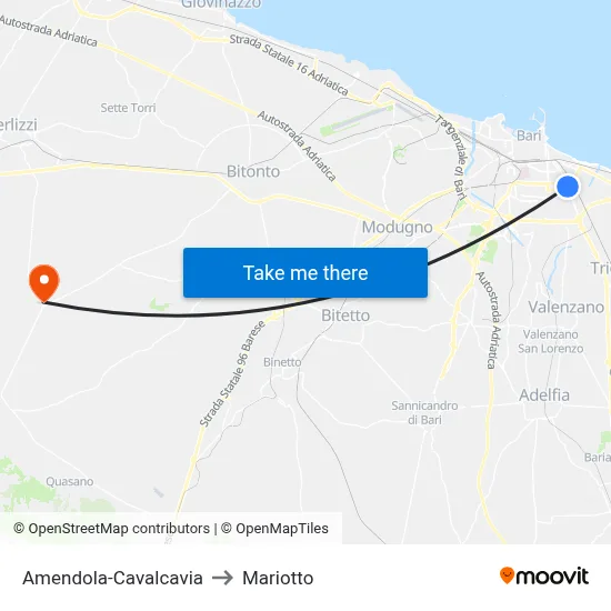 Amendola-Overpass to Mariotto map