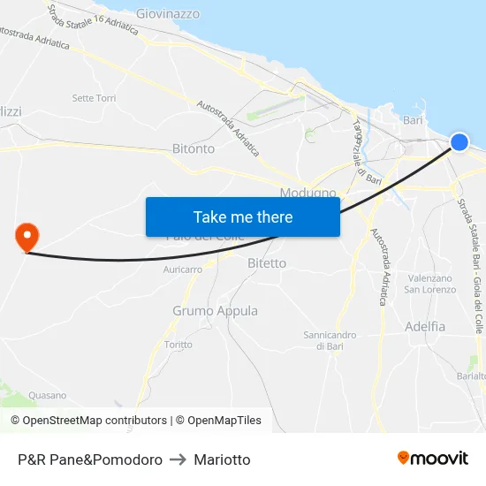 P&R Pane&Pomodoro to Mariotto map