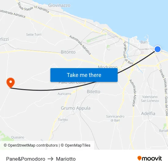 Pane&Pomodoro to Mariotto map