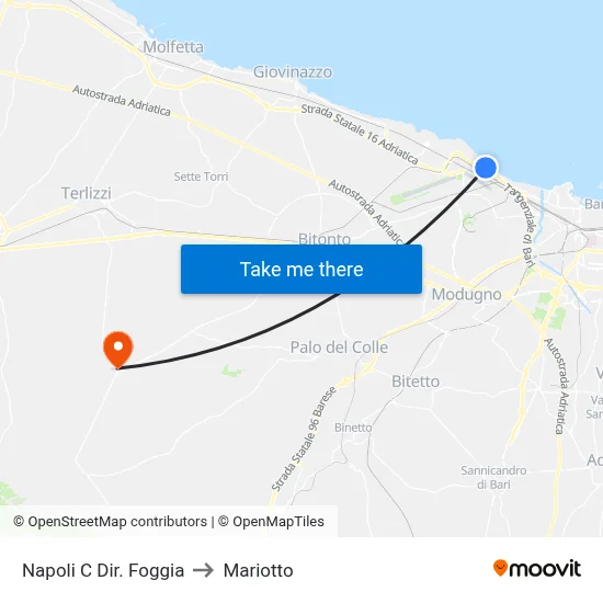 Naples C Direction Foggia to Mariotto map