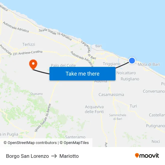 Borgo San Lorenzo to Mariotto map