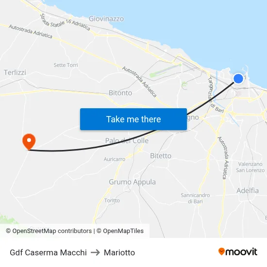 Gdf Macchi Barracks to Mariotto map
