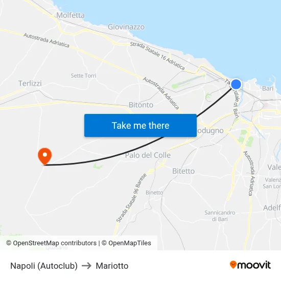 Naples (Autoclub) to Mariotto map