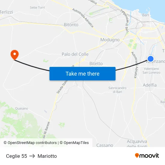 Ceglie 55 to Mariotto map