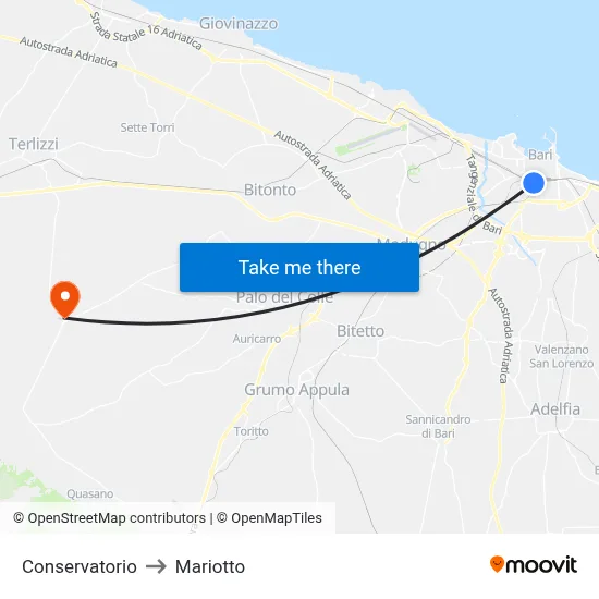 Conservatorio to Mariotto map