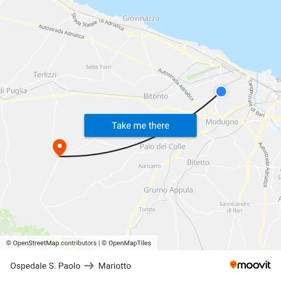 San Paolo Hospital to Mariotto map