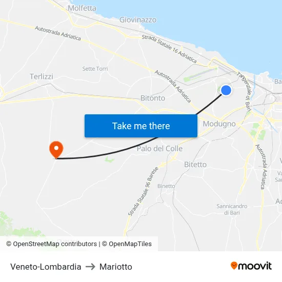 Veneto-Lombardia to Mariotto map