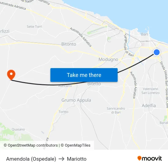 Amendola (Ospedale) to Mariotto map