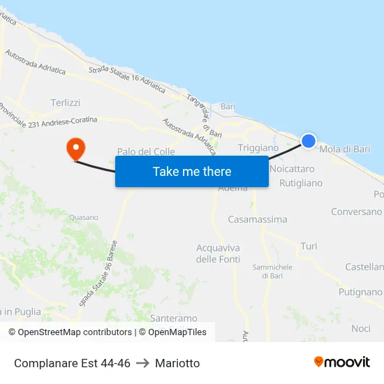 East Service Road 44-46 to Mariotto map