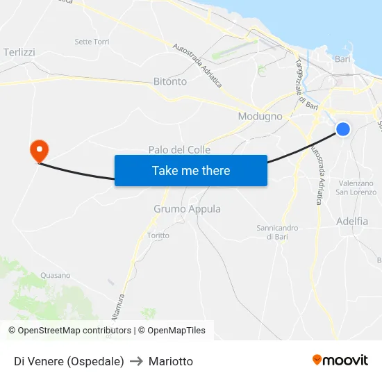 Di Venere (Hospital) to Mariotto map