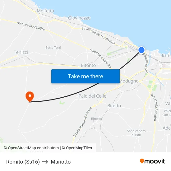 Romito (SS16) to Mariotto map