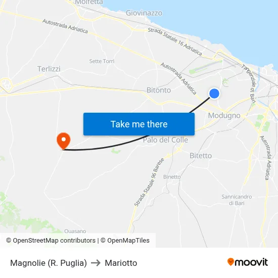 Magnolias (Puglia Region) to Mariotto map