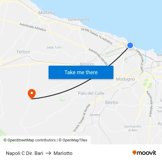Naples C Direction Bari to Mariotto map