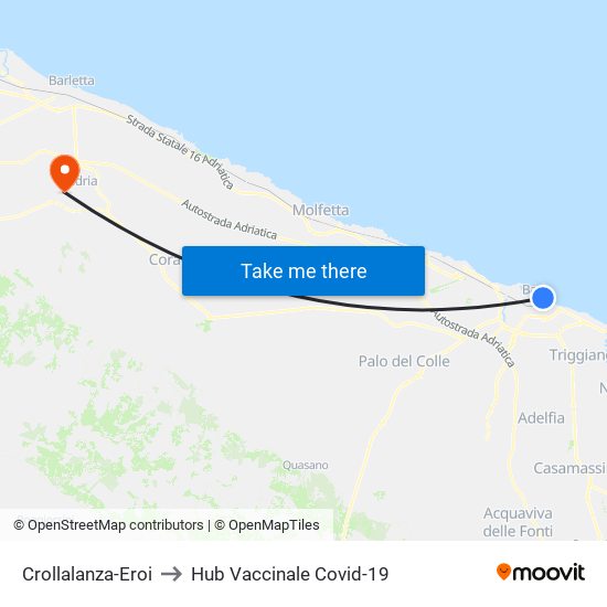 Crollalanza-Eroi to Hub Vaccinale Covid-19 map