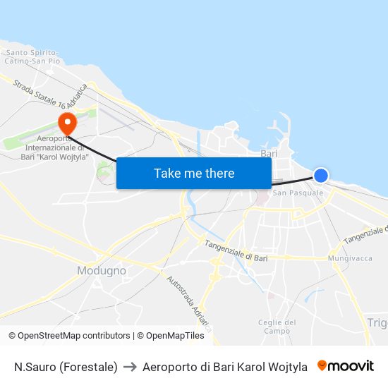 N.Sauro (Forestale) to Aeroporto di Bari Karol Wojtyla map