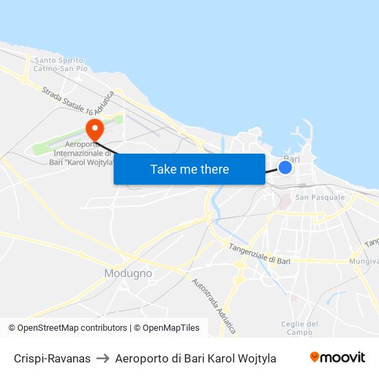 Crispi-Ravanas to Aeroporto di Bari Karol Wojtyla map