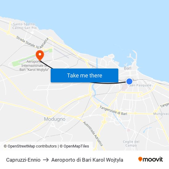 Capruzzi-Ennio to Aeroporto di Bari Karol Wojtyla map