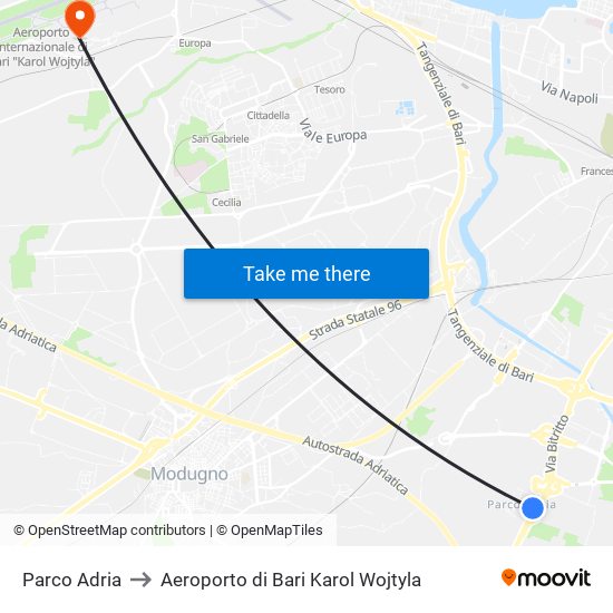 Parco Adria to Aeroporto di Bari Karol Wojtyla map