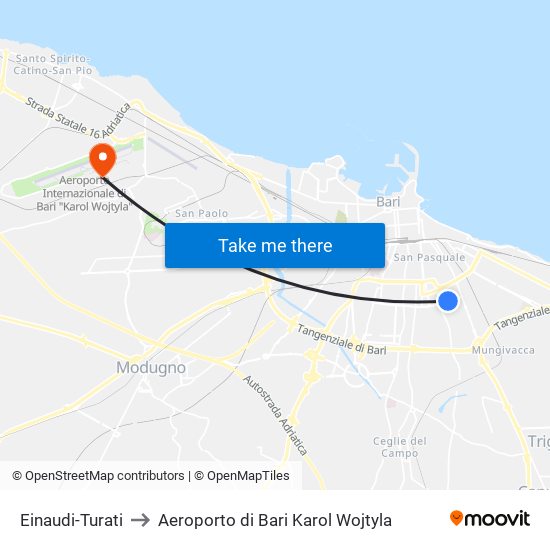 Einaudi-Turati to Aeroporto di Bari Karol Wojtyla map
