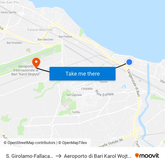 S. Girolamo-Fallacara to Aeroporto di Bari Karol Wojtyla map