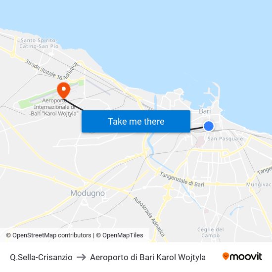 Q.Sella-Crisanzio to Aeroporto di Bari Karol Wojtyla map