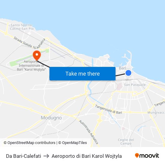 Da Bari-Calefati to Aeroporto di Bari Karol Wojtyla map