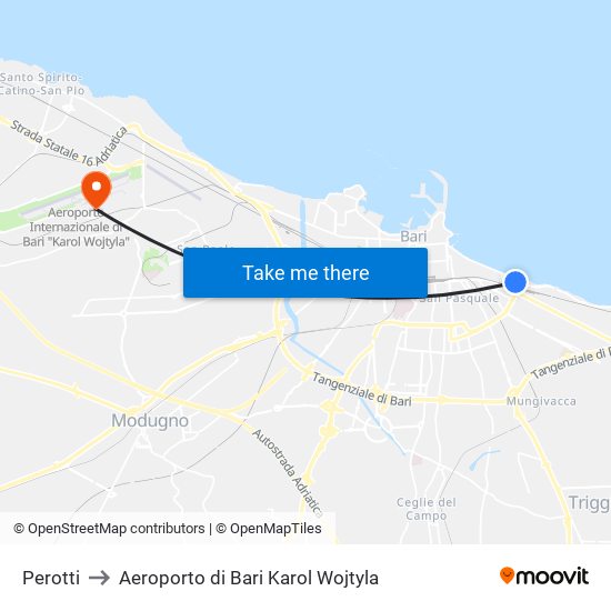 Perotti to Aeroporto di Bari Karol Wojtyla map