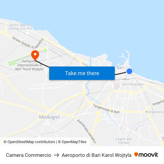 Camera Commercio to Aeroporto di Bari Karol Wojtyla map