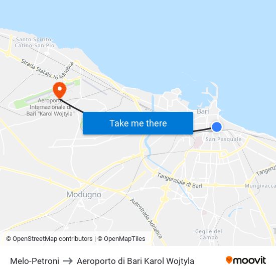 Melo-Petroni to Aeroporto di Bari Karol Wojtyla map