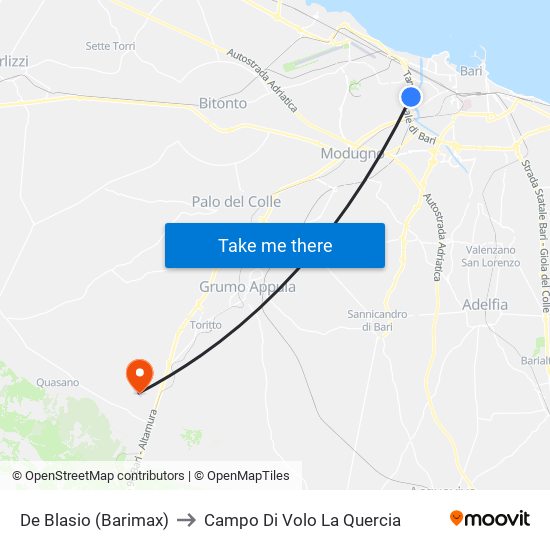 De Blasio (Barimax) to Campo Di Volo La Quercia map