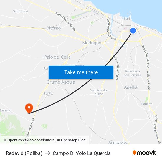 Redavid (Poliba) to Campo Di Volo La Quercia map